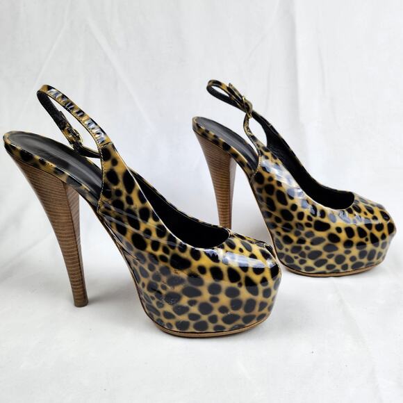 Giuseppe Zanotti Mob Wife Cheetah Print Patent Leather Peep Toe Heels US 7 EU 37 - Picture 3 of 12
